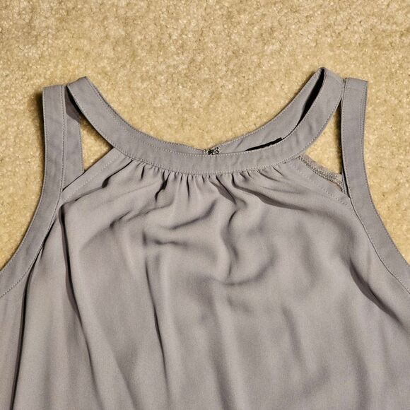 Express Chiffon Front Smocked Goddess Neck Tank Top Grey Silver Medium - Picture 2 of 11
